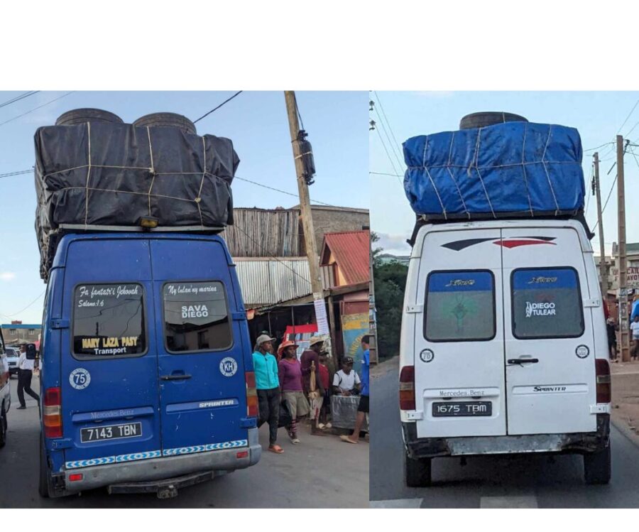 Les taxi-brousse, eux, s’illustrent par leur surcharge de bagages atteignant des hauteurs insensées, des pneus lisses, et des systèmes de freinage prêts à lâcher à tout moment. Une bombe à retardement sur roues